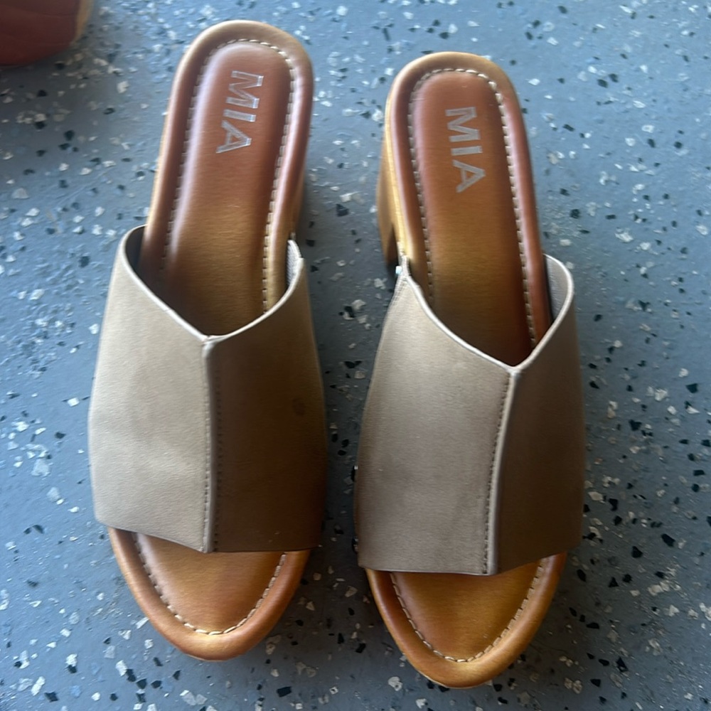 MIA- heeled clogs taupe man made material studded platform
